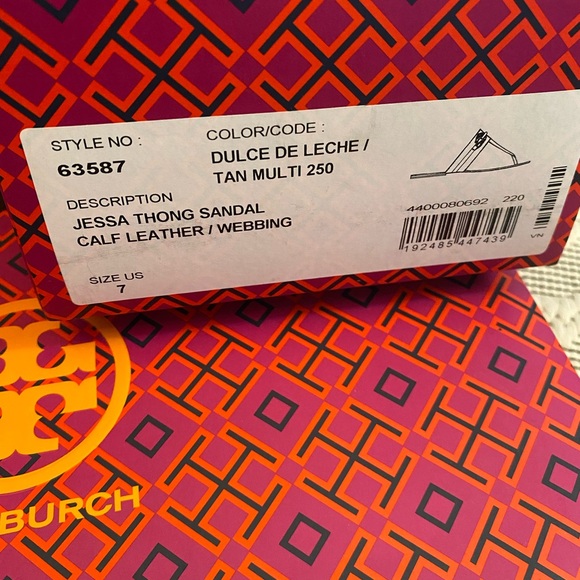 Tory Burch Jessa Thong Tan Sandals with Gold and Navy Details - Picture 5 of 6